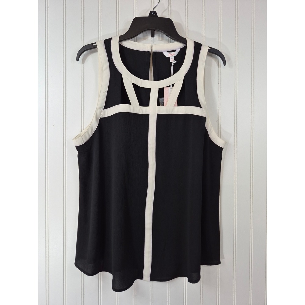 NEW Candies Black White Colorblock Cutout Cage Neck Sleeveless Blouse XL Flowy